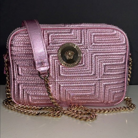 Versace Handbags - RARE Versace Metallic Pink Crossbody Bag Gold Chain CAMERA purse PERFECT SIZE!